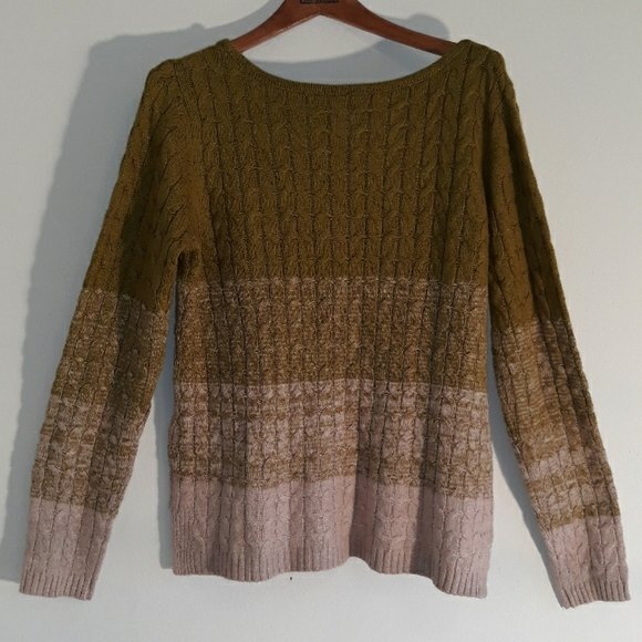 Boxey slouchy cable striped mustard sweater size large - Picture 6 of 8
